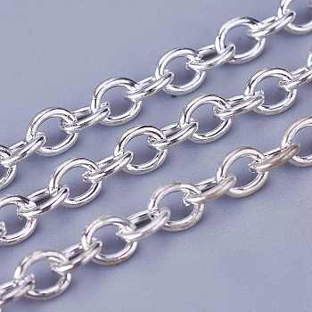 Iron Cable Chains, Unwelded, with Spool, Oval, Silver Color, 6.2x4.5x1.2m, about 164.04 Feet(50m)/roll