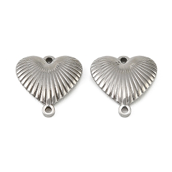 304 Stainless Steel Connector Charms, Grooved Heart Links, Tarnish Free, Stainless Steel Color, 16.5x16.5x2.5mm, Hole: 1mm