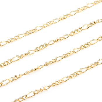 3.28 Feet Brass Figaro Chain, Twisted Chain, Soldered, for Jewelry Making, Real 18K Gold Plated, Link: 2.4x1.8x0.9mm, 4.5x2x1mm