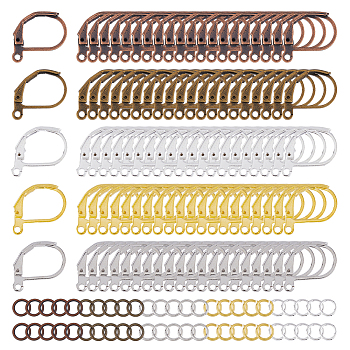 SUPERFINDINGS 200Pcs 5 Color Brass Leverback Earring Findings, with Loops & 200Pcs Iron Jump Rings, Mixed Color, 15x10mm, Hole: 1mm, 40Pcs/color