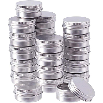 Round Aluminium Tin Cans, Aluminium Jar, Storage Containers for Cosmetic, Candles, Candies, with Screw Top Lid, Platinum, 3.55x1.8cm, Capacity: 10ml, 24pcs/set