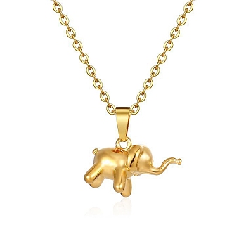 Stainless Steel Cable Chain Baby Elephant Pendant Necklaces, Real 18K Gold Plated, 16.14~19.69 inch(41~50cm), Pendant: 12.3x18.3mm