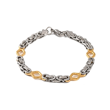 304 Stainless Steel Rhombus Byzantine Chain Bracelets, with 201 Stainless Steeel Findings, Golden & Stainless Steel Color, 8-1/2 inch(21.5cm)