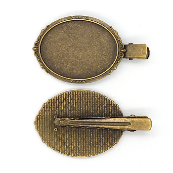 Zinc Alloy Alligator Hair Clip Findings, with Oval Tray, Antique Bronze, Tray: 30x40mm
