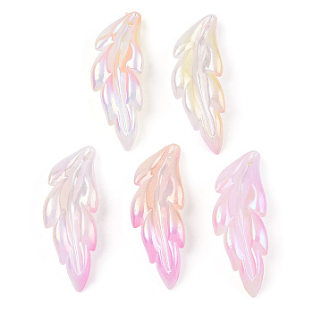 Transparent Acrylic Pendants, AB Color Plated, Feather Charm, Pink, 40x14.5x5mm, Hole: 1.5mm, about 450pcs/500g