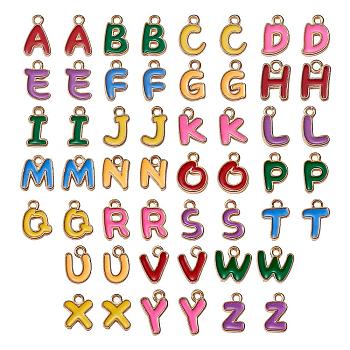 52 Pieces Alphabet Charm Pendant Colorful Alloy Enamel Letter Charm Alphabet A-Z Pendant for Jewelry Necklace Earring Making Crafts, Mixed Color, 10x10mm, Hole: 1.5mm