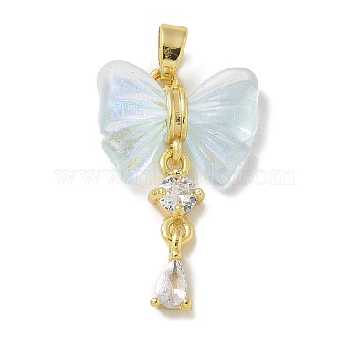 Real 18K Gold Plated Cyan Bowknot Brass+Resin Pendants