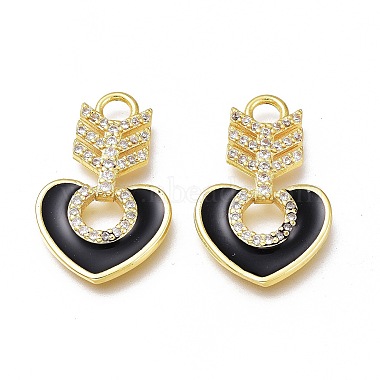Golden Black Heart Brass+Cubic Zirconia+Enamel Pendants