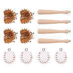 15Pcs 3 Style PU Leather & Theaceae Wood Baseball Exercise Pendants, for DIY Keychain Decoration Accessories, Glove & Bat & Baseball, Mixed Color, 5pcs/Style(FIND-TA0001-65)