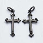 Brass Pendants, Lead Free & Cadmium Free & Nickel Free, Long-Lasting Plated, Cross, Gunmetal, 18x10x1mm, Hole: 3mm(X-KK-P147-13B-NR)