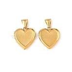 316 Stainless Steel Locket Pendants, Heart Charm, with 304 Stainless Steel Snap on Bails, Long-Lasting Plated, Ion Plating(IP), Real 20K Gold Plated, 24.5x22.5x4.5mm, Hole: 8.5x3.5mm(X-STAS-K321-26G)