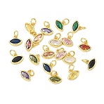Brass Micro Pave Cubic Zirconia Pendants, Horse Eye Charms, Real 18K Gold Plated, Mixed Color, 8x10x2.5mm, jump ring: 5x1mm, 3mm inner diameter(KK-L264-04G)