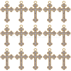 40Pcs Golden Alloy Pendants, with Rhinestone, Corss Charms, Cadmium Free & Nickel Free & Lead Free, Crystal, 27x16.5x2mm, Hole: 1.6mm(ALRI-SC0001-42)