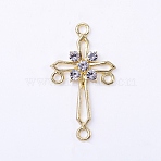 Zinc Alloy Crystal Rhinestone Religion Cross Chandelier Component Links, Light Gold, 40x22mm(FIND-TAC0002-057-1)