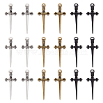 45Pcs 3 Colors Tibetan Style Alloy Pendants, Sword Shapes, Mixed Color, 34.5x13.5x2mm, Hole: 2.5x1.5mm, 15pcs/color(TIBEP-UN0001-23)