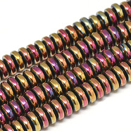 Electroplate Non-magnetic Synthetic Hematite Beads Strands, Heishi Beads, Disc/Flat Round, Multi-color Plated, 6x2.5mm, Hole: 2mm, about 150pcs/strand, 15.7 inch(G-T061-42D)