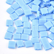 2-Hole Opaque Glass Seed Beads, Frosted, Rectangle, Light Sky Blue, 5x4.5~5.5x2~2.5mm, Hole: 0.5~0.8mm(SEED-S023-09D)