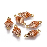 MIYUKI & TOHO Handmade Japanese Seed Beads Links, Loom Pattern, Rhombus, Chocolate, 19~20x10~11x1.8mm, Hole: 1.5mm(SEED-A027-O02)