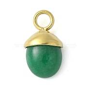 304 Stainless Steel Natural Green Onyx Agate(Dyed & Heated) Pendants, Acorn Charms, Real 18K Gold Plated, 15.5~16x9~9.5x5~6mm, Hole: 3mm(STAS-L277-07G-05)