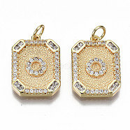 Brass Micro Pave Clear Cubic Zirconia Pendants, Nickel Free, Real 18K Gold Plated, Rounded Rectangle with Word, Letter.O, 19x14x2.5mm, Jump Ring: 5x0.7mm, 3mm inner diameter(KK-S356-234O-G-NF)