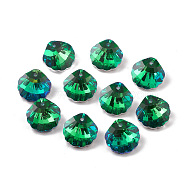 Electroplate Glass Pendants, Back Plated, Faceted, Shell Charms, Green, 16x16x7~7.5mm, Hole: 1.4~1.5mm(GLAA-A008-06A)