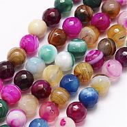 Faceted Natural Agate Beads Strands, Dyed, Round, Colorful, 8mm, Hole: 1.5mm, about 46~49pcs/strand, 14.8 inch(G-F344-48-8mm)