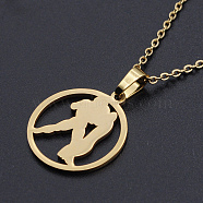201 Stainless Steel Pendants Necklaces, with Cable Chains and Lobster Claw Clasps, Flat Round with Constellation/Zodiac Sign, Aquarius, 15-3/4 inch(40cm), 1.5mm(NJEW-S105-JN626-11G)