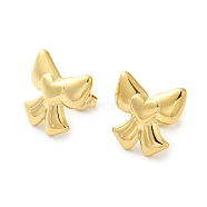 304 Stainless Steel Stud Earrings for Women, Bowknot, Real 14K Gold Plated, 15x15mm(EJEW-G364-07G)