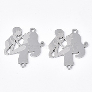 201 Stainless Steel Links connectors, Laser Cut Links, for Mother's Day, Mother and Child, Stainless Steel Color, 23x18.5x1mm, Hole: 1.4mm(STAS-T044-181P)