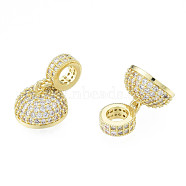 Brass Micro Pave Clear Cubic Zirconia Cord Ends, Nickel Free, Half Round, Golden, 18x28mm, Hole: 4.5mm(KK-N227-103LG)