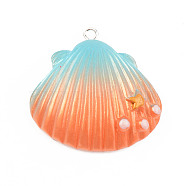 Opaque Resin Pendants, with Platinum Tone Iron Loop, Two Tone, Shell with Star, Dark Orange, 33.5~34.5x31.5~32.5x8.5mm, Hole: 2mm(X-RESI-S356-059B-03)