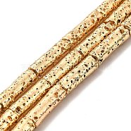 Electroplated Natural Lava Rock Beads Strands, Column, Light Gold Plated, 13x4mm, Hole: 1mm, about 29~30pcs/strand, 15.35~15.94 inch(39~40.5cm)(G-G984-02KCG)