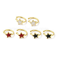 Star Enamel Cuff Earrings, Real 18K Gold Plated Brass Jewelry for Women, Cadmium Free & Lead Free, Mixed Color, 11.5x11.5x7mm(EJEW-G348-15G)