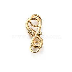 Brass S-Hook Clasps, with Jump Ring, Real 18K Gold Plated, 19.5x5.5x1mm, Hole: 3.5mm(KK-K378-76G)