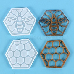 DIY Bee and Honeycomb Shape Coaster Silicone Molds, Resin Casting Molds, for Epoxy Resin Jewelry Making, Hexagon, White, 105x125x8mm & 105x122x8mm, 2pcs/set(DIY-K044-01)