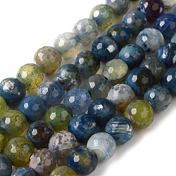 Dyed & Heated Natural Fire Crackle Agate Beads Strands, Faceted, Round, Steel Blue, 8mm, Hole: 1.2mm, about 49pcs/strand, 14.84''(37.7cm)(X-G-P539-B01-02)