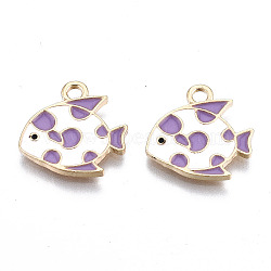 Light Gold Plated Alloy Enamel Pendants, Cadmium Free & Lead Free, Fish, Medium Orchid, 15x16x1.5mm, Hole: 1.8mm(X-ENAM-T009-85C-RS)