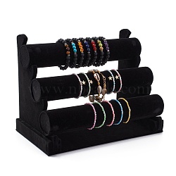 Velvet Bracelet Displays, Removable 3 Tier T-bar Jewelry Display Stand, Black, 16.7x30.4x23cm(BDIS-WH0002-02)