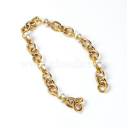 Chain Bag Straps, Aluminum with Zinc Alloy and Plastic Imitation Pearl Purse Straps, Golden, 49x1.9x1.8cm(FIND-WH0072-72)