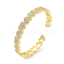 Heart Brass Micro Pave Clear Cubic Zirconia Open Cuff Bangles for Women, Real 18K Gold Plated, Inner Diameter: 1-7/8 x 2-1/8 inch(4.8x5.3cm)(BJEW-Z062-02A)