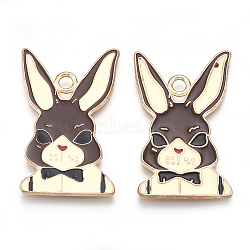 Alloy Bunny Pendants, Cadmium Free & Lead Free, with Enamel, Rabbit, Light Gold, Colorful, 33x21x1.5mm, Hole: 2.5mm(X-ENAM-S115-052)