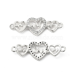 Brass Micro Pave Clear Cubic Zirconia Connector Charms, 3 Heart Links, Platinum, 10.5x29.5x3mm, Hole: 1.5mm(KK-E068-VB383)