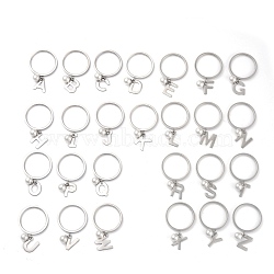 Dual-use Items, 304 Stainless Steel Finger Rings or Pendants Set, with Plastic Round Beads, Alphabet, Letter A~Z, White, Stainless Steel Color, US Size 7(17.3mm), 26pcs/set(RJEW-O045-20C-P)