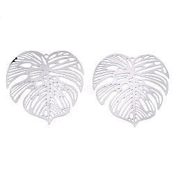 201 Stainless Steel Filigree Pendants, Etched Metal Embellishments, Tropical Leaf Charms, Monstera Leaf, Stainless Steel Color, 32x32x0.3mm, Hole: 1.2mm(X-STAS-R102-21P)