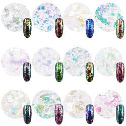 Nail Art Glitter Powder, Starry Sky/Mirror Effect, Mixed Polish Chunky Sequins Powder Manicure Tools, with Brush, Mixed Color, 30x30x17mm, about 0.3g/box(MRMJ-Q046-010-M)