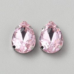Sew on Rhinestone, Glass Rhinestone, with Iron Prong Settings, Garments Accessories, Faceted, Teardrop, Pink, 18x13x7mm, Hole: 1.2mm(DIY-WH20031-039A-01)