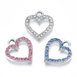 Alloy Charms, with Rhinestone, Cadmium Free & Lead Free, Heart, Mixed Color, 17x15x2mm, Hole: 2.5mm(X-PALLOY-S133-017-P)