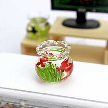 Miniature Food Play Scene Dollhouse Accessories, Mini Goldfish Tank, Red, 30x20mm