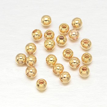 Real 18K Gold Plated Brass Round Spacer Beads, Lead Free & Cadmium Free & Nickel Free, 3mm, Hole: 1mm