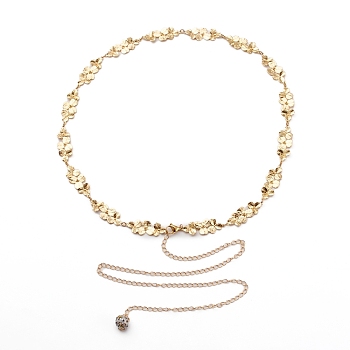 Brass Body Chain Belt, Women's Belly Waist Chain, with Alloy Enamel European Beads, Flower, Golden, 25.43 inch(64.6cm)